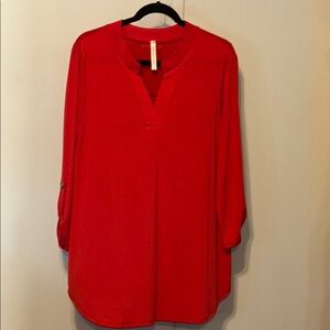 Scarlett Red 3/4 Sleeve Tunic with Mandarin Collar